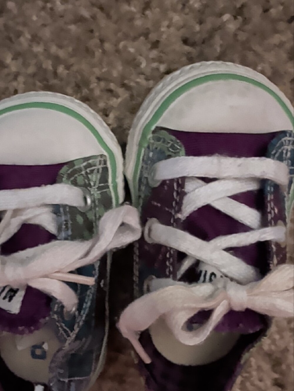 Converse Baby Canvas Sneakers in Blue, Green & Purple - Casual Lace-Up Sz 2 - Picture 5 of 6